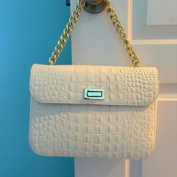 Madeleine Mode Handbags - Madeleine Mode Italian Cream Crocodile Leather Shoulder Gold Chain Hardware NWOT